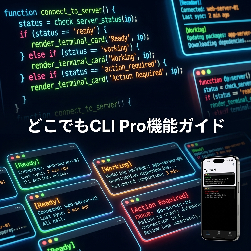 どこでもCLI Pro機能ガイド：AI CLI状態表示・複数接続・便利機能まとめ