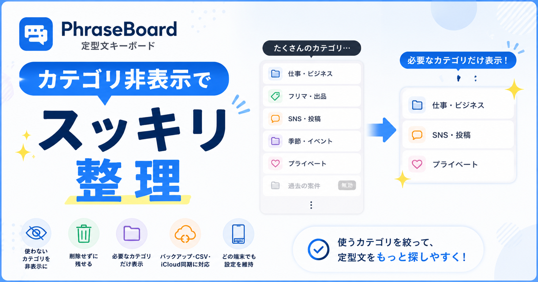 PhraseBoardでカテゴリの有効/無効切り替えに対応！使わない定型文を削除せずに整理できるようになりました